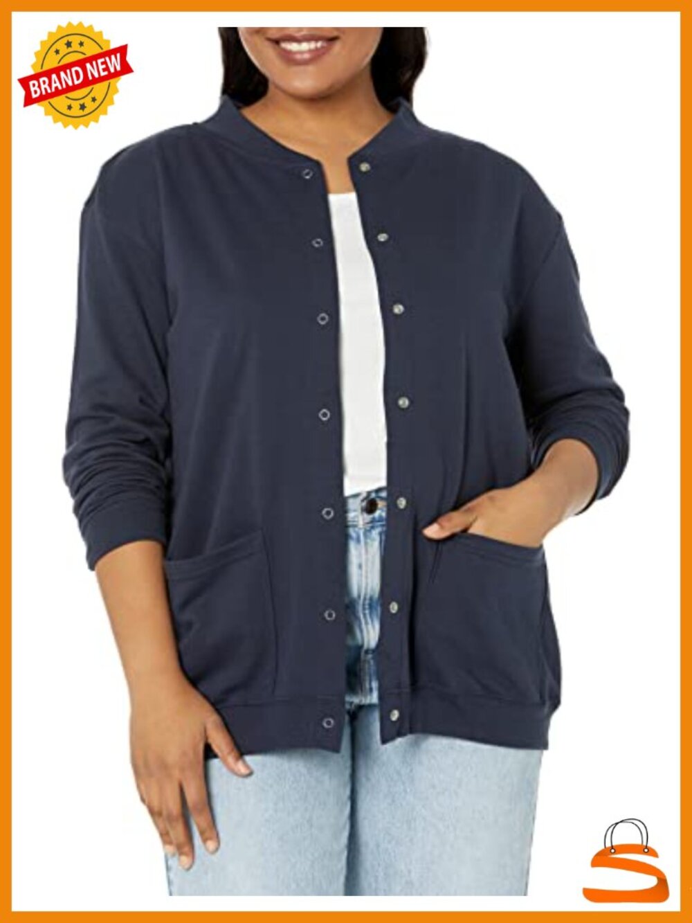 Women Fleece Snap Button Cardigan Sweatshirt Coat Soft Warm Jacket with Pockets - Picture 2 of 6